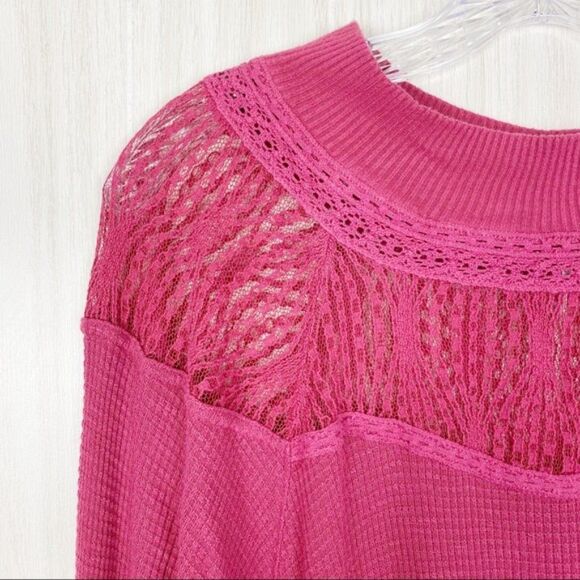 Free People | Pink Spring Valley Lace Thermal Long Sleeve Size XS - Picture 6 of 9